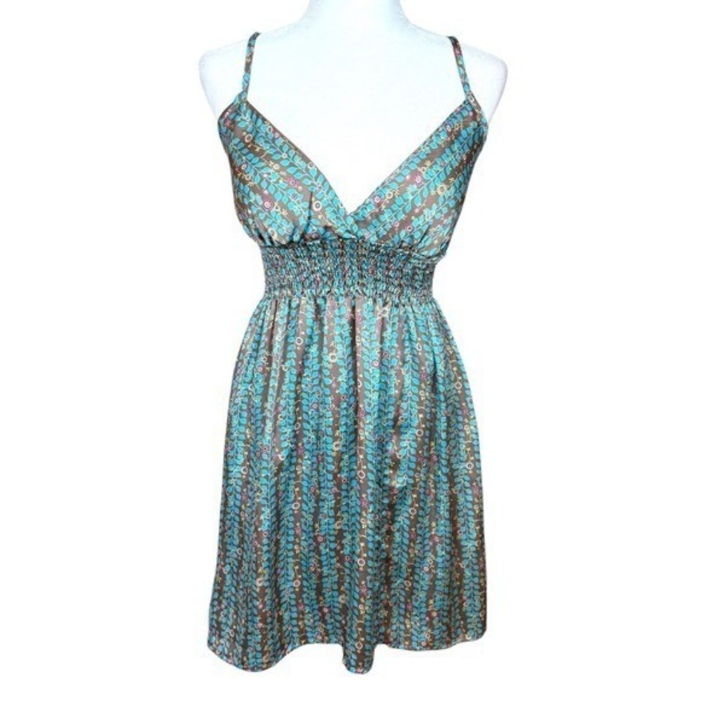 Joshua Womens Large Boho Floral Sundress Smocked Empire Waist Padded Lined Mini